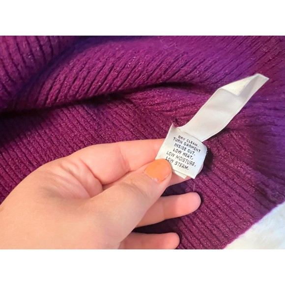 St John Collection Wool Blend Cropped Purple Turtleneck Ribbed Sweater Size L - Picture 6 of 7